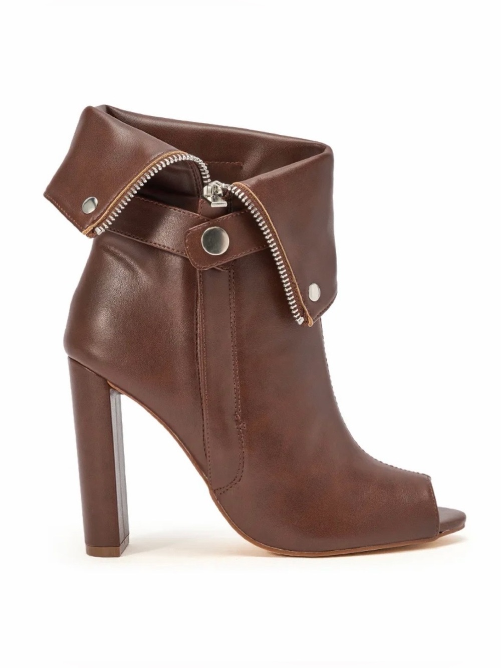 Women’s Brown Fold-Over Peep-Toe Ankle Boots